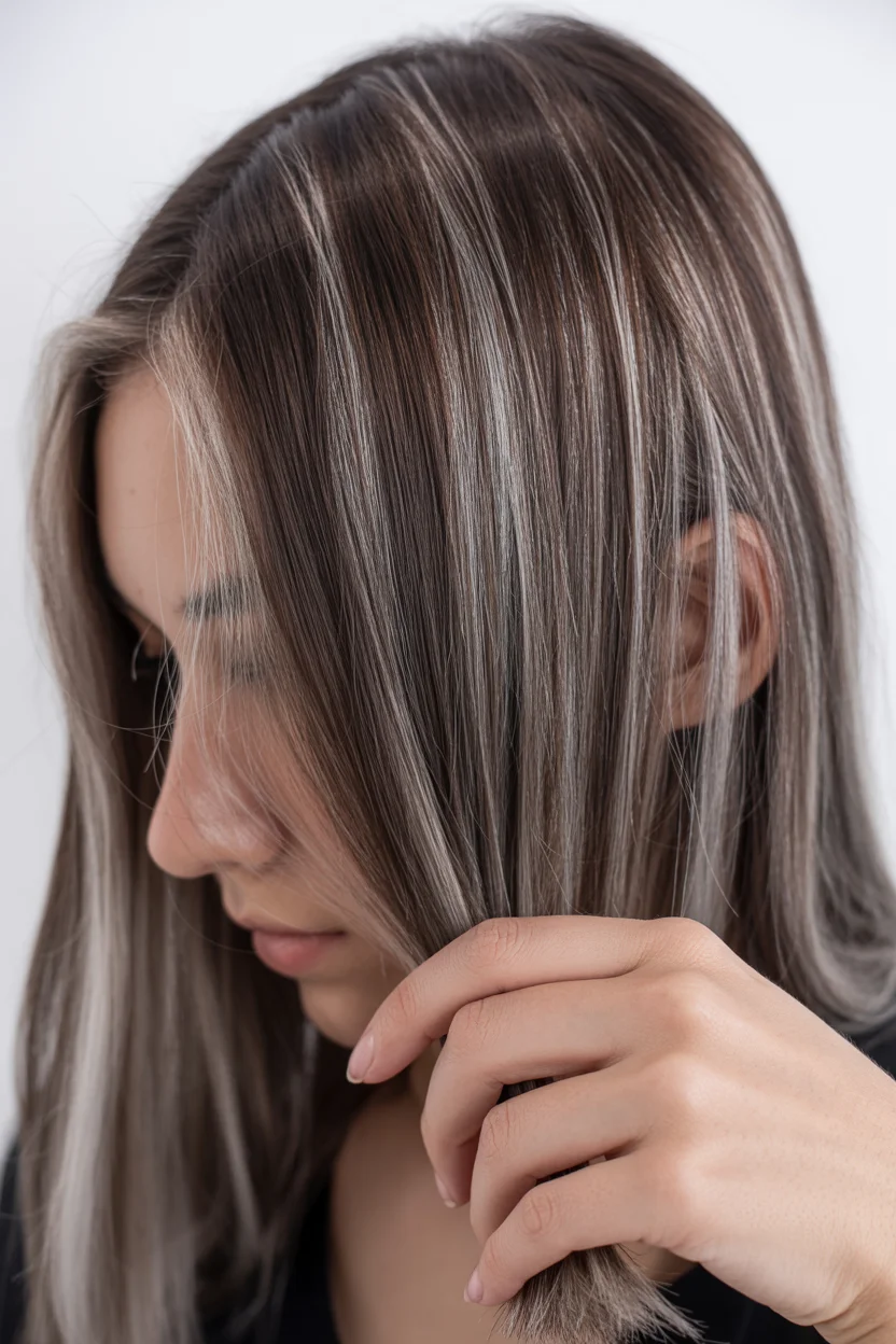 smoky summer ash brown hair color 2026 Fine Ash Brown Highlights with Soft Contrast Dimension