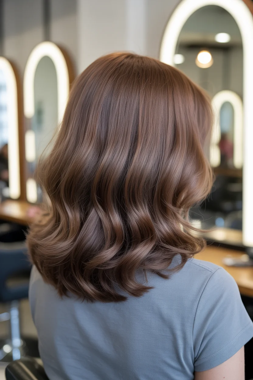 soft summer mushroom brown hair color 2026 muted cocoa waves with soft movement