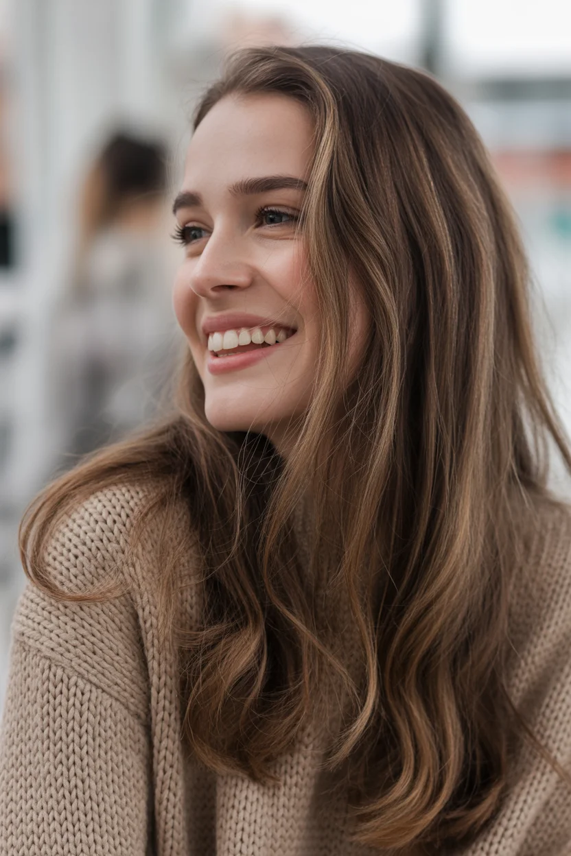 soft summer mushroom brown hair color 2026 soft brunette mushroom with sunlit warm accents