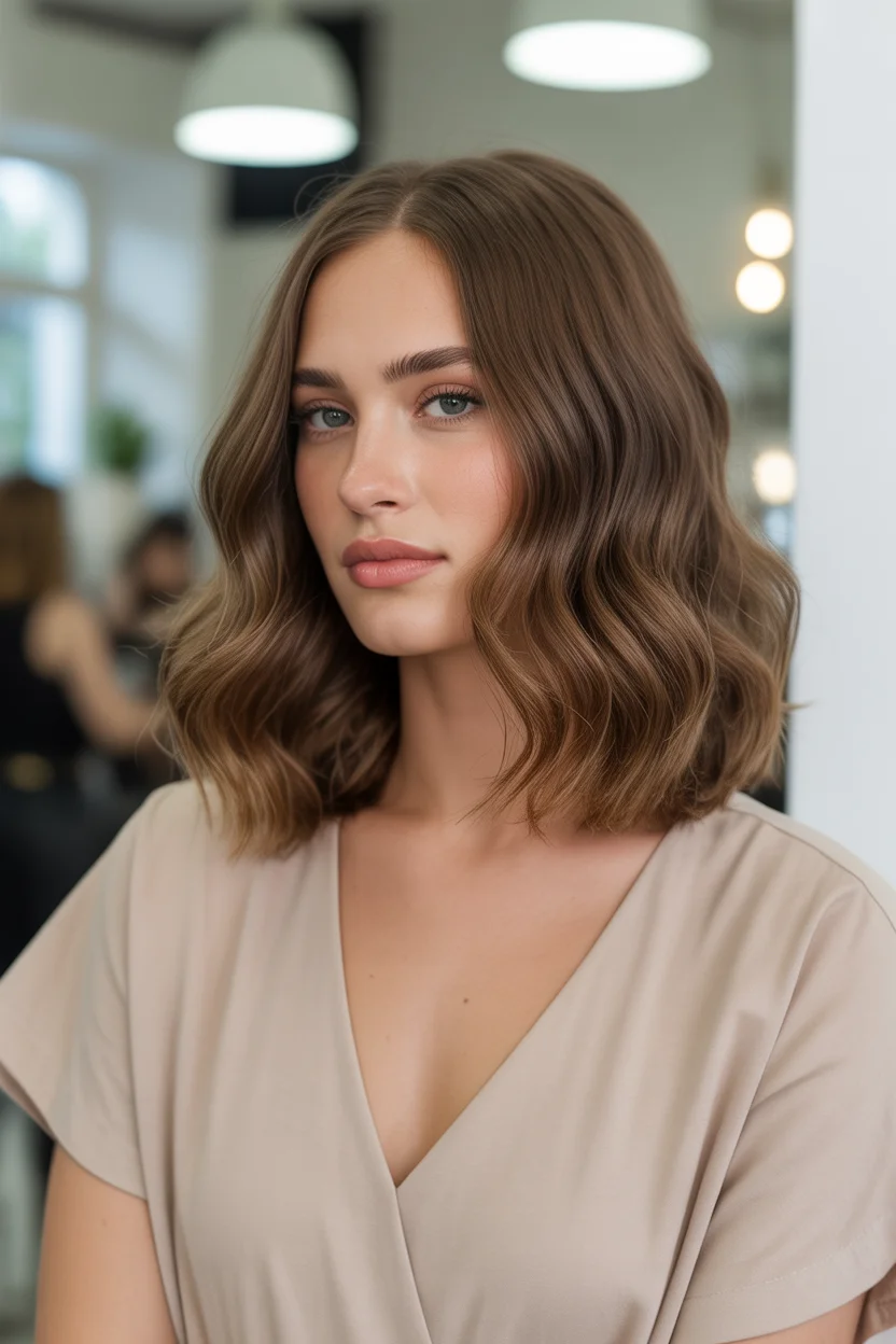 soft summer mushroom brown hair color 2026 short mushroom brown waves with modern soft texture