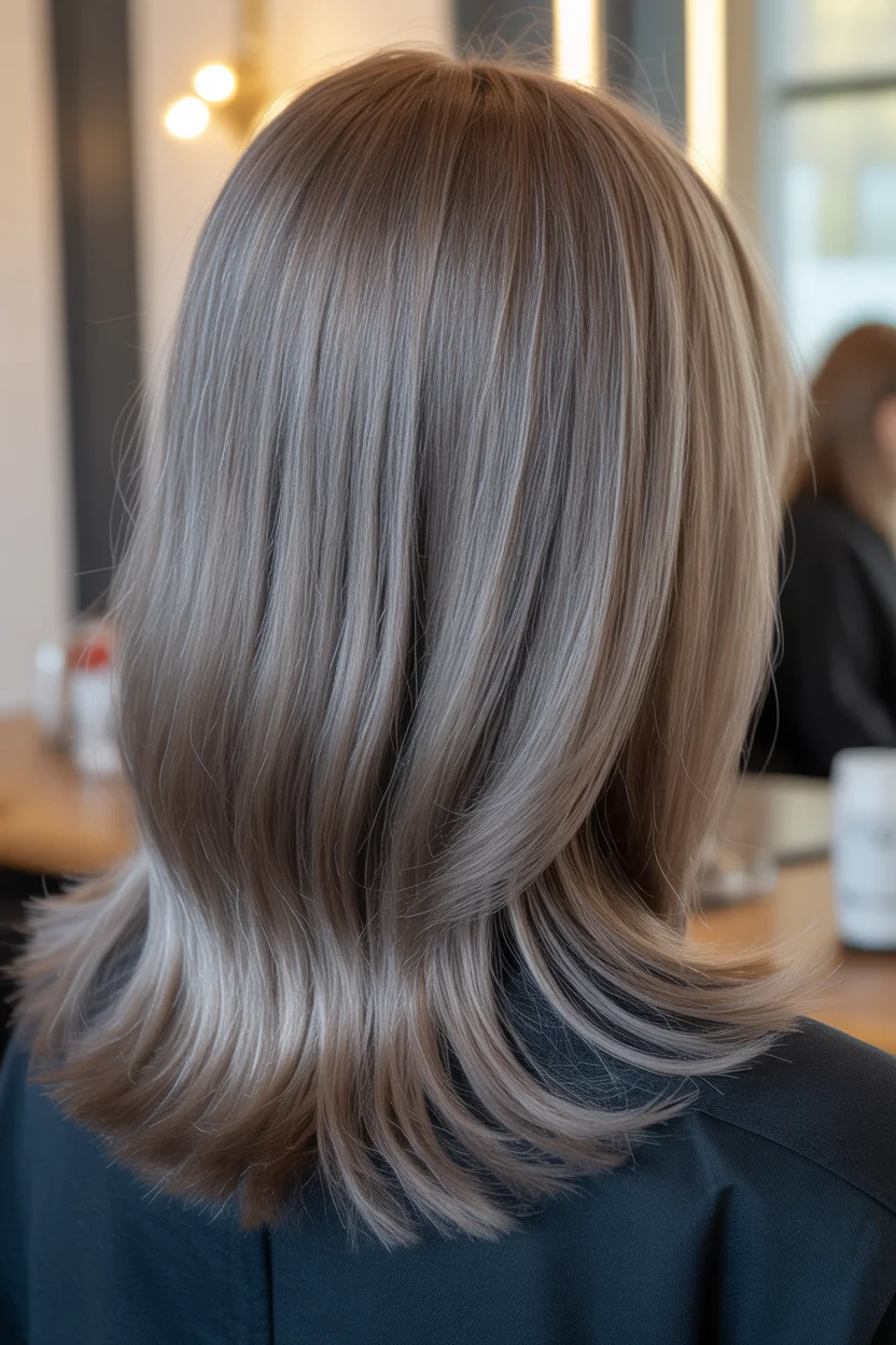 soft summer mushroom brown hair color 2026 silvery mushroom layers with feathered ends