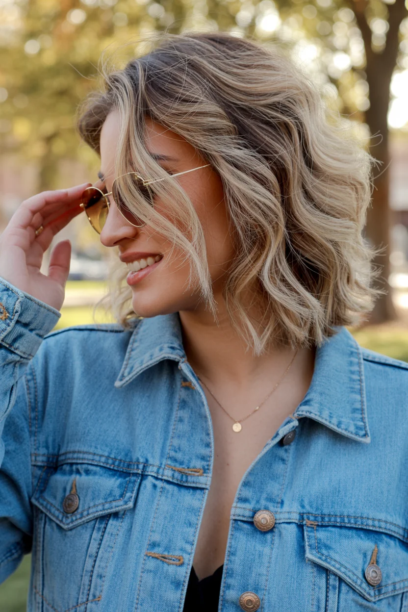 soft summer wavy hairstyle 2026 Textured Blonde Bob With Lived-In Summer Waves
