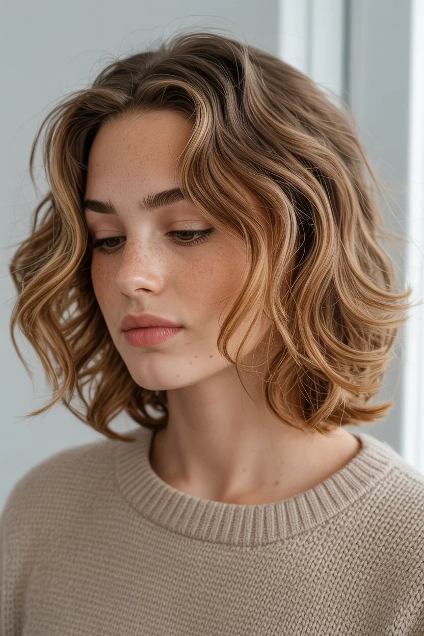soft summer wavy hairstyle 2026 Soft Caramel Waves On A Layered French Bob