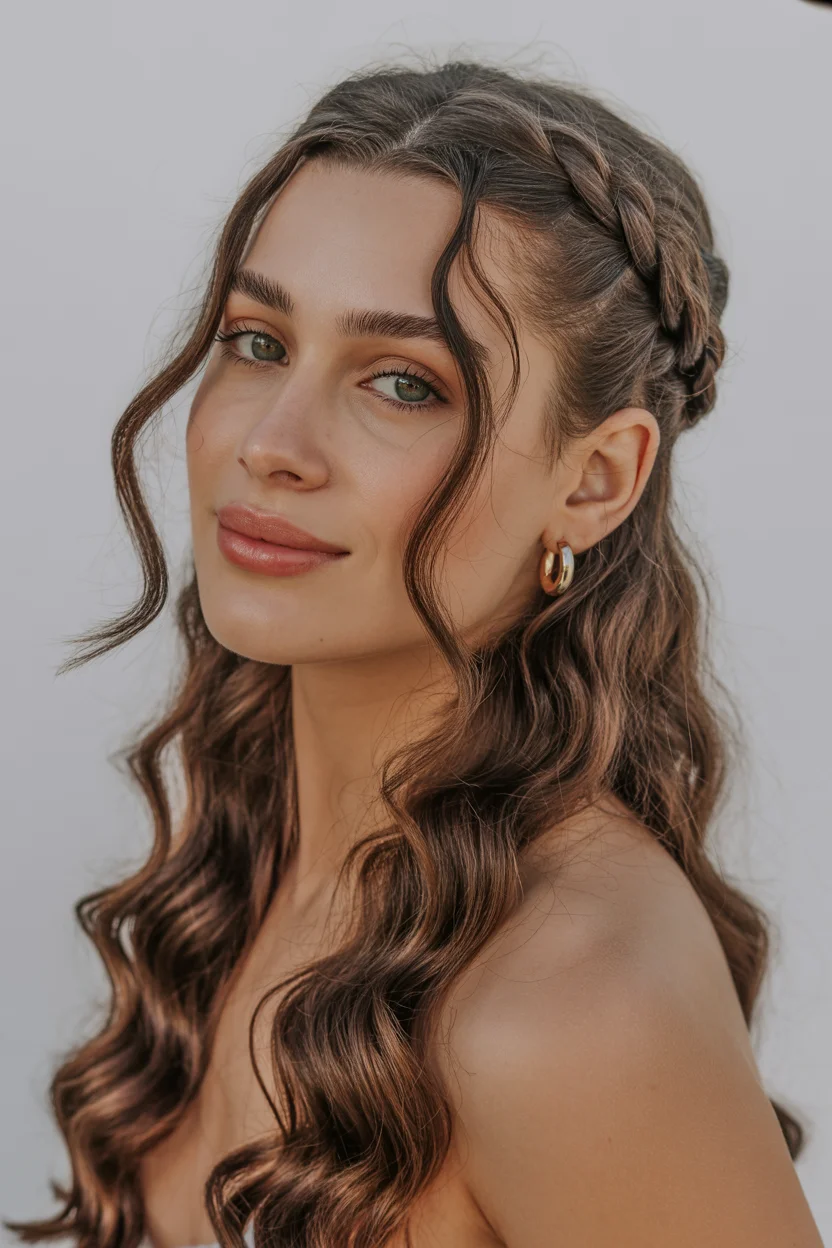 soft summer wavy hairstyle 2026 Soft Romantic Waves With Braided Detail