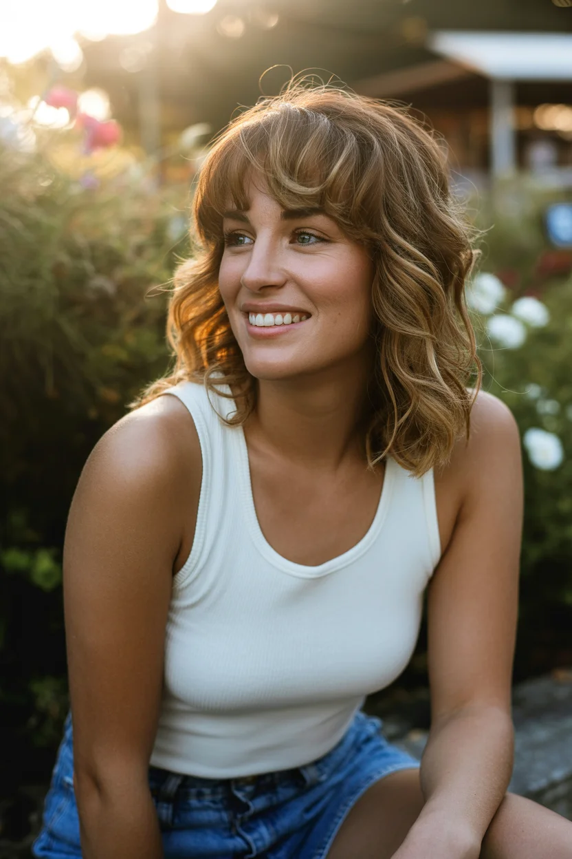 soft summer wavy hairstyle 2026 French Girl Wavy Bob With Wispy Fringe