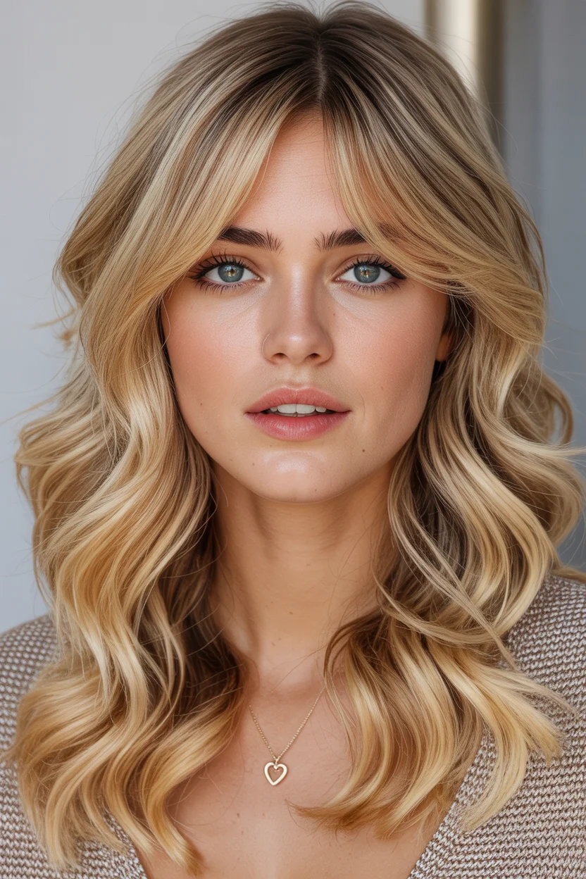 soft summer wavy hairstyle 2026 Soft Vanilla Blonde Waves With Wispy Curtain Layers