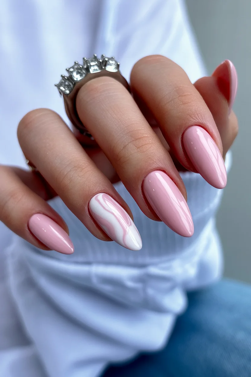 summer acrylic nails 2026 Soft Pink Marble Acrylic Nails Feel Romantic Without Trying Too Hard