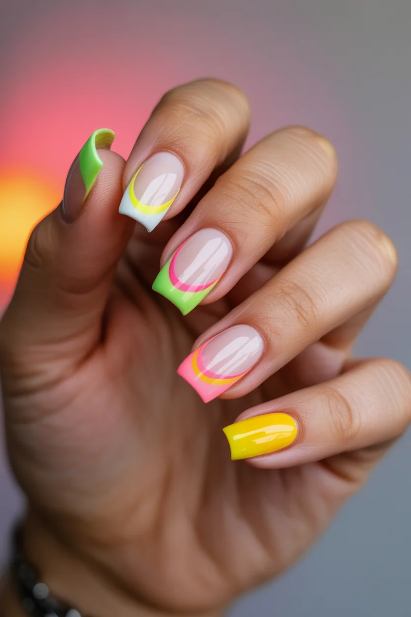 summer acrylic nails 2026 Neon French Acrylic Nails Are Giving Summer 2026 a Retro Pop Art Twist