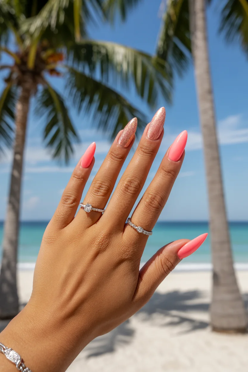 summer acrylic nails 2026 Coral Pink Acrylic Nails Were Basically Made for Tropical Vacations