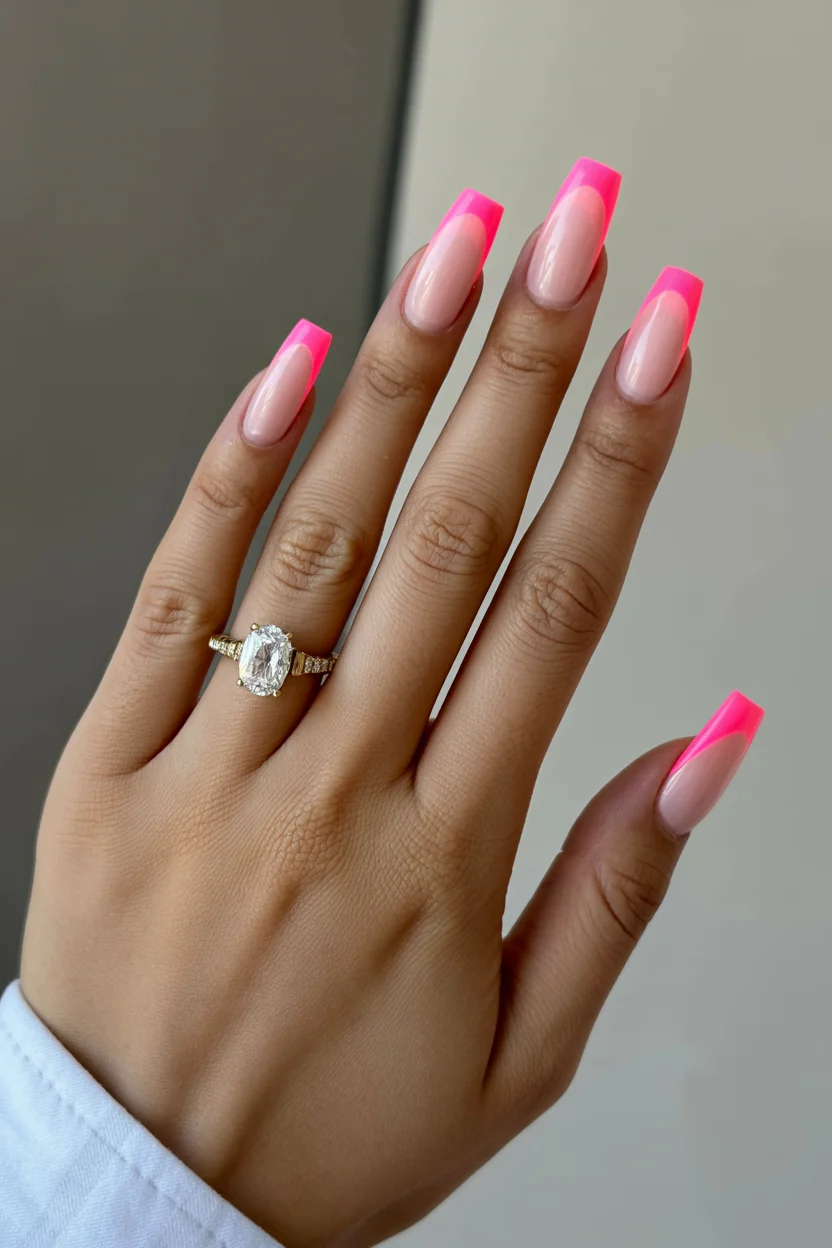 summer acrylic nails 2026 Hot Pink French Tip Acrylic Nails Are Bringing Back Y2K Energy