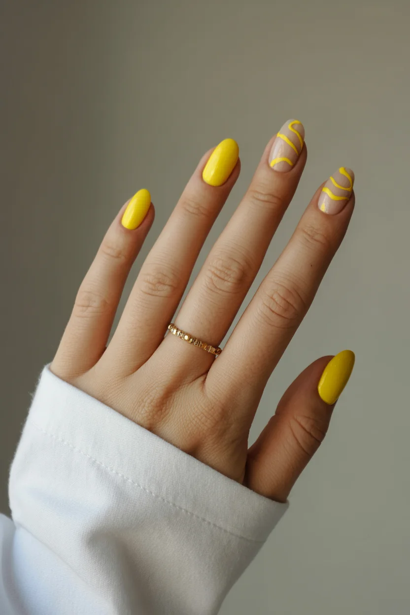 summer beach nails 2026 Sunny Yellow Swirl Nails That Instantly Brighten The Mood
