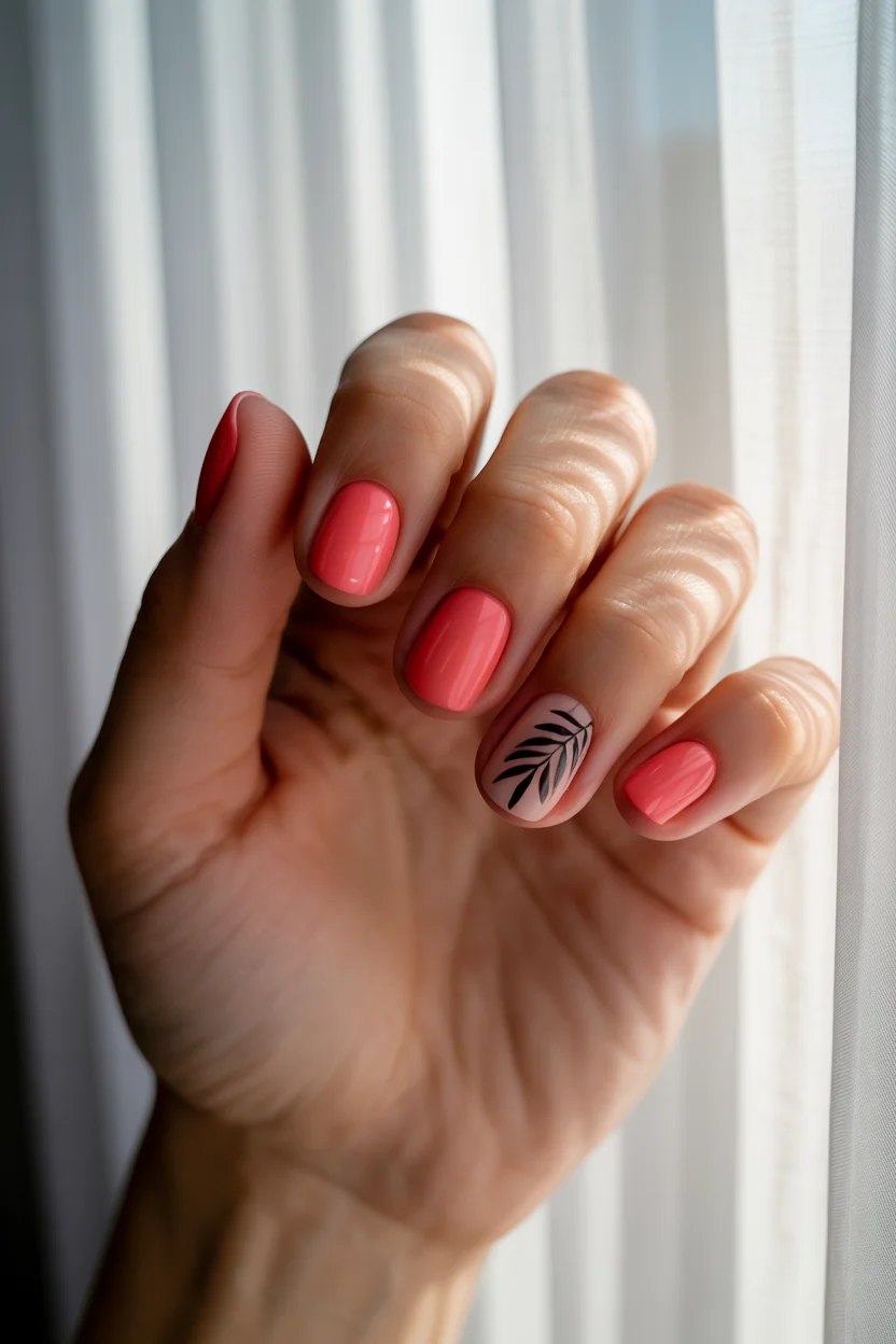 summer beach nails 2026 Glossy Coral Nails With Minimal Tropical Details
