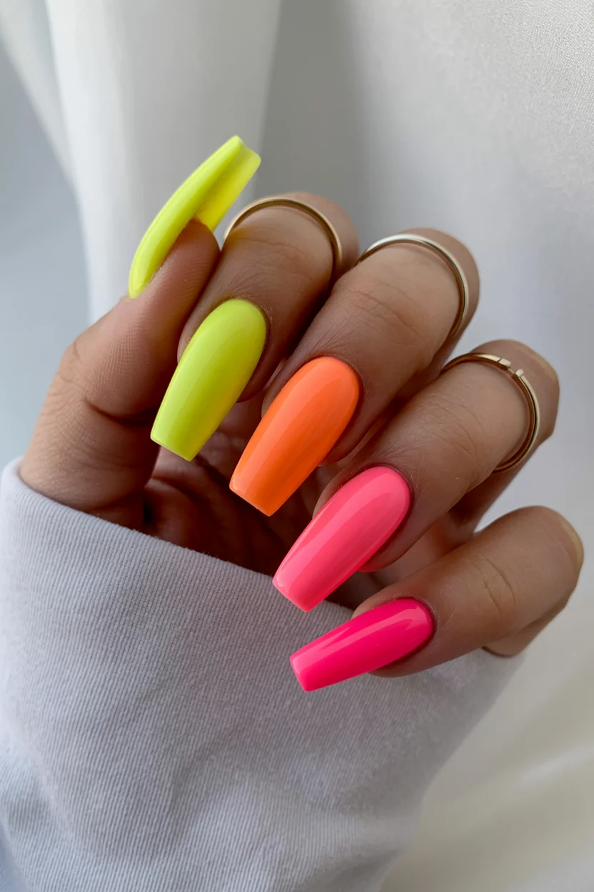 summer dip nails 2026 Electric Neon Dip Nails for the Bold-Girl Summer Mood