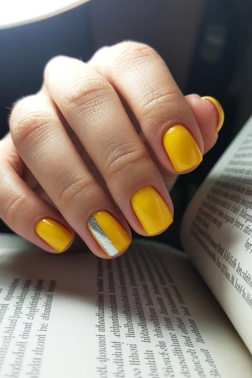 summer dip nails 2026 Sunny Yellow Nails With a Minimal Silver Accent