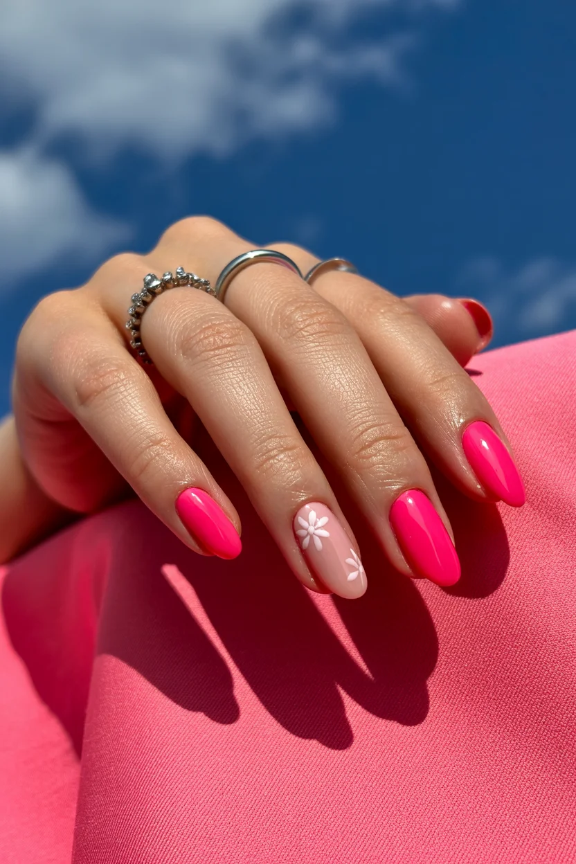 summer dip nails 2026 Hot Pink Florals That Bring Back Peak Summer Energy