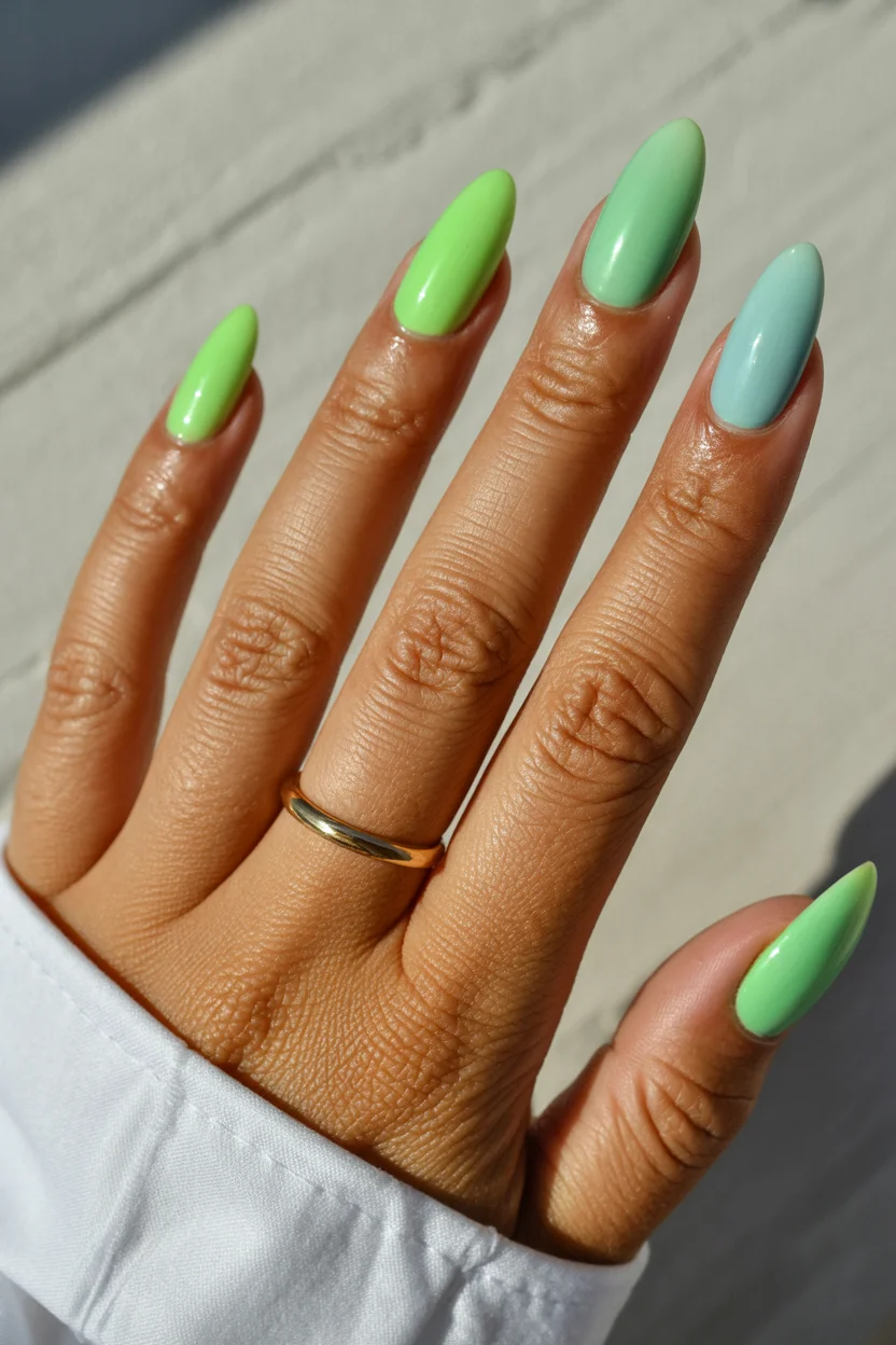 summer dip nails 2026 Glossy Lime and Mint Nails With That Poolside Energy