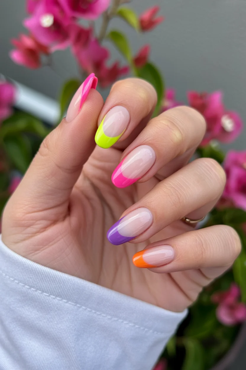 Summer French nails ideas 2026 Rainbow French Tips That Feel Like Summer Happiness