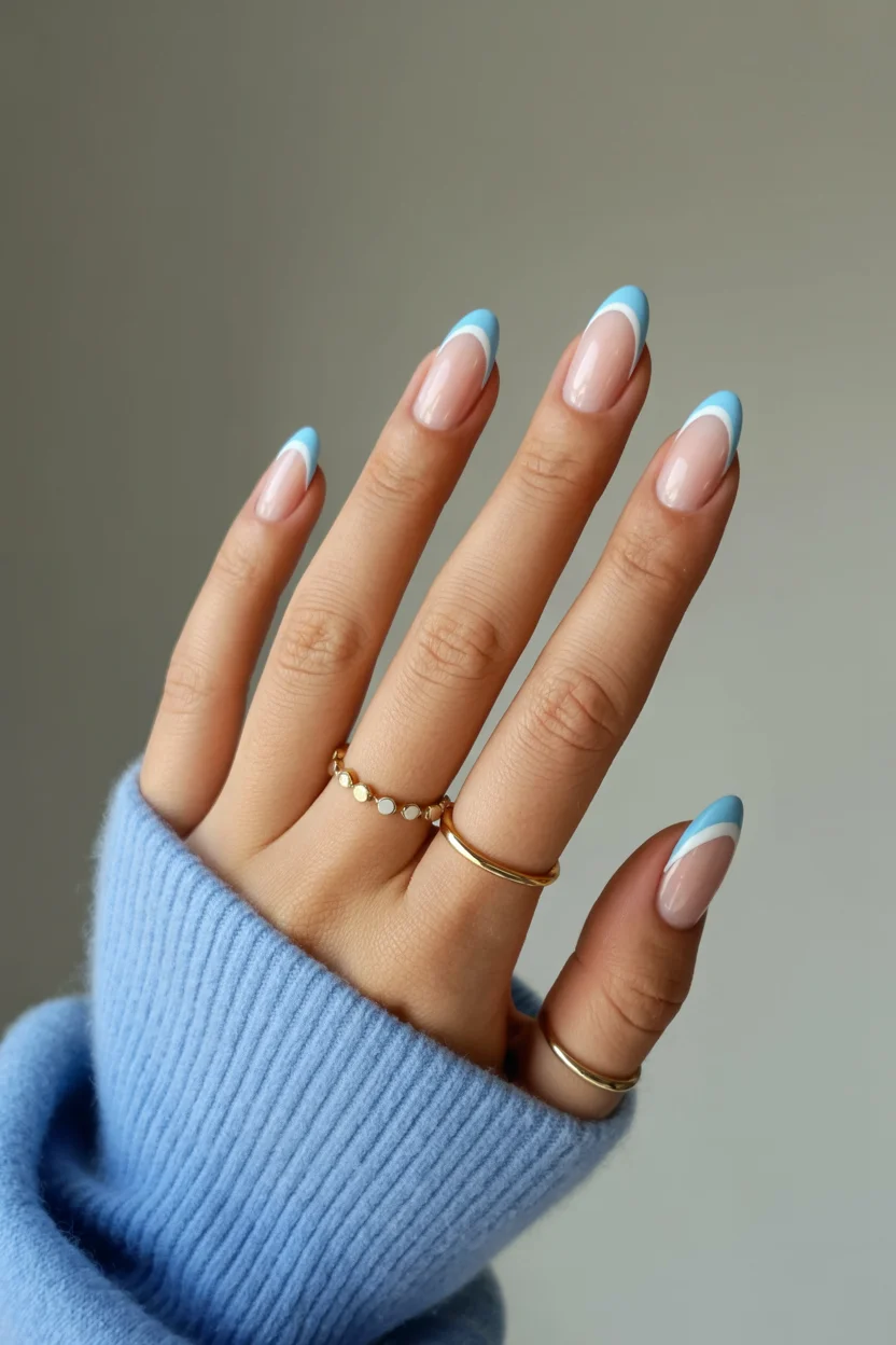 Summer French nails ideas 2026 Soft Sky Blue French Nails That Feel Like Coastal Mornings