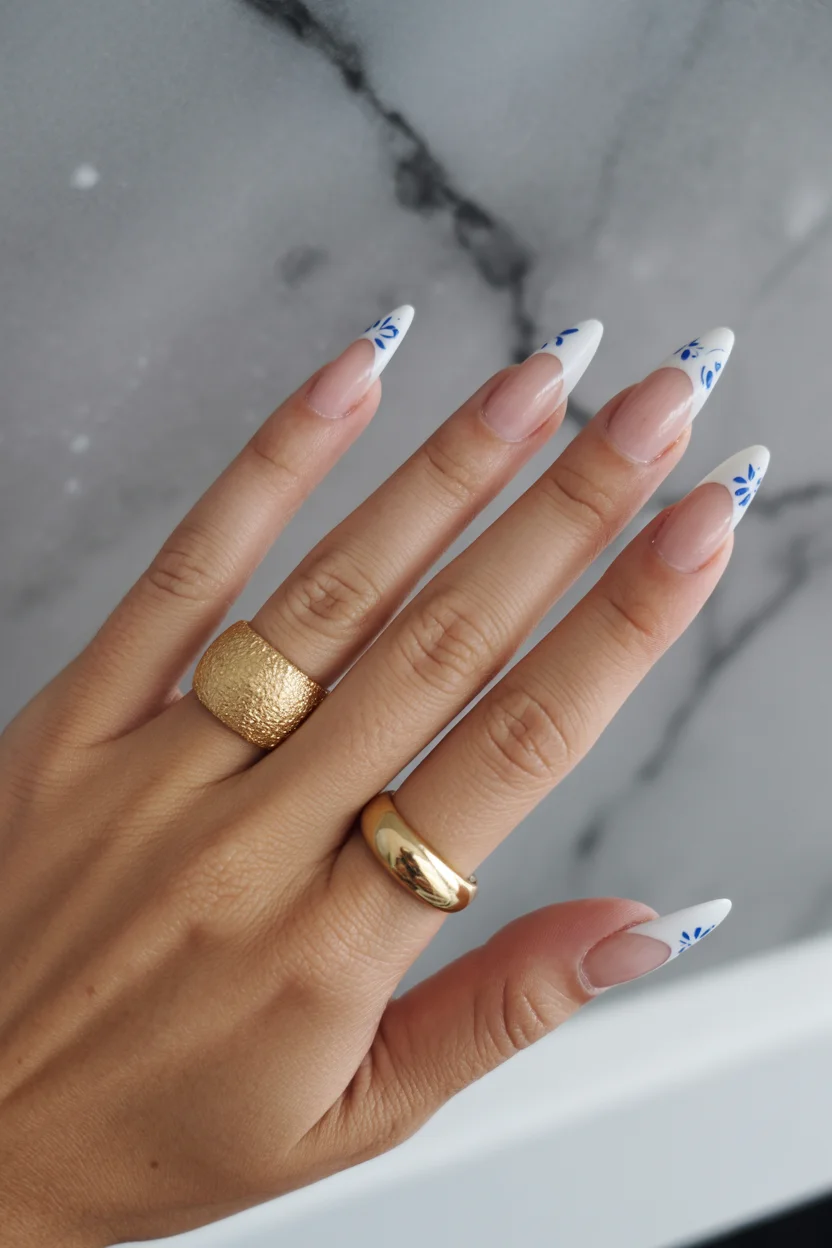 Summer French nails ideas 2026 Minimal White French Nails With Tiny Mediterranean Details
