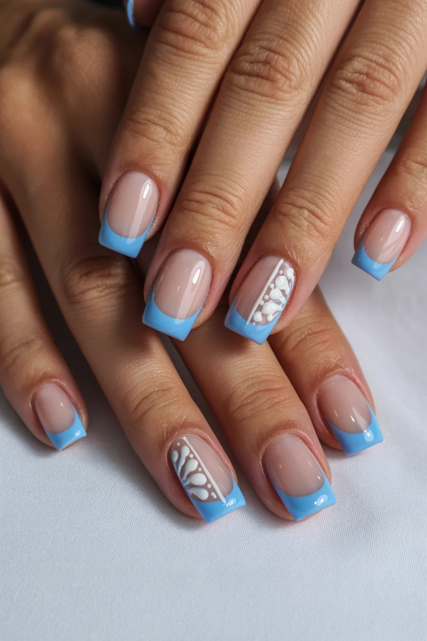 summer french tip nails 2026 Sky Blue French Tips That Feel Like a Beach Morning
