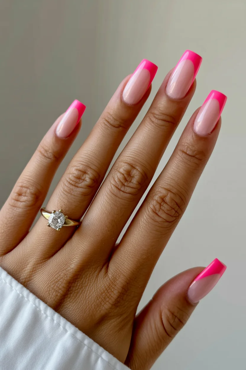 summer french tip nails 2026 Neon Pink French Tips for Girls Who Want Their Nails to Glow