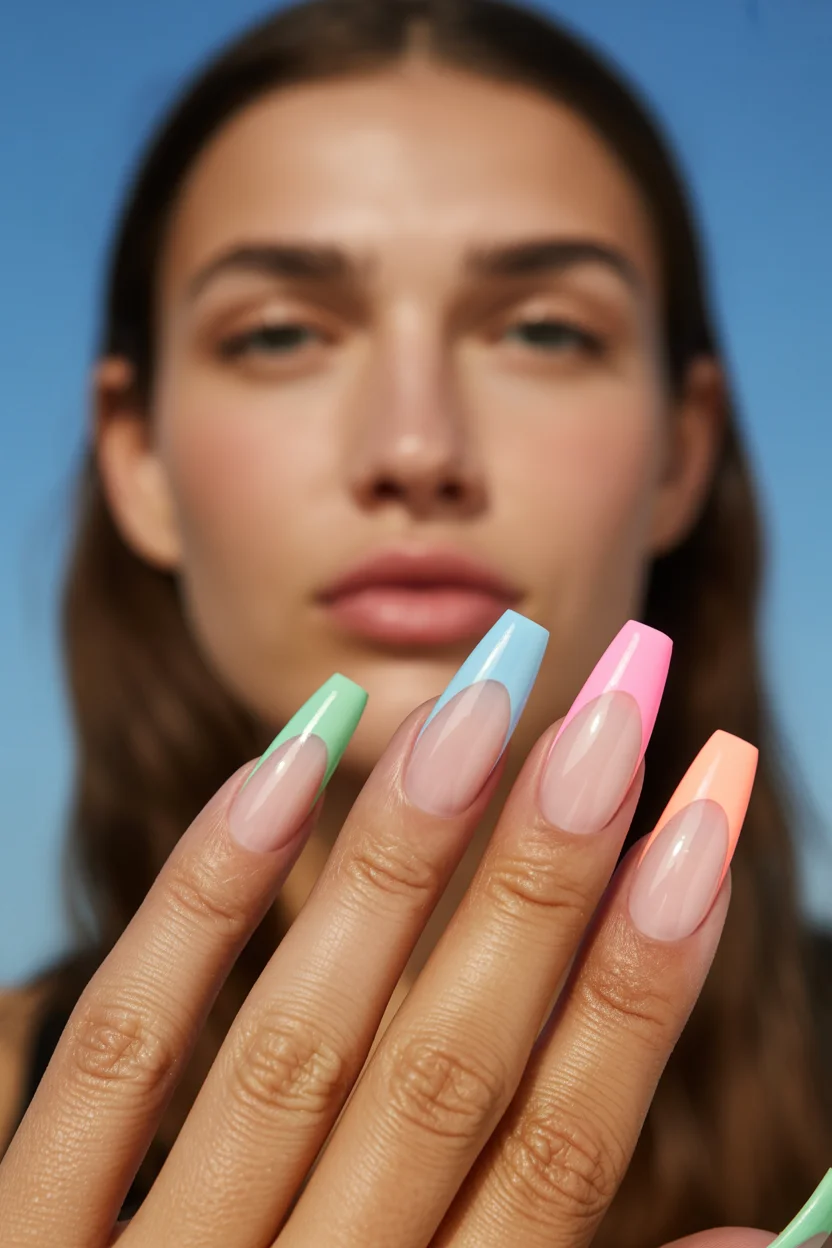 summer french tip nails 2026 Rainbow Pastel French Tips for the Ultimate Vacation Mood