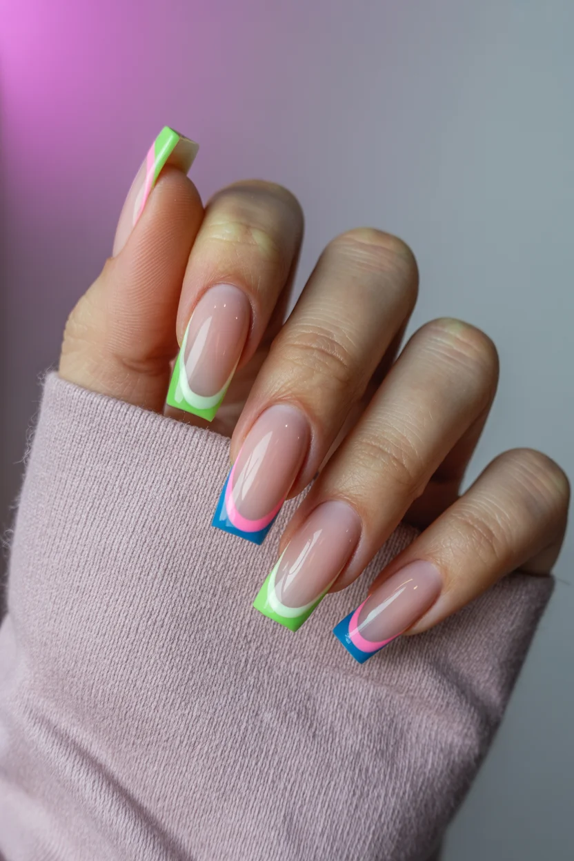 summer french tip nails 2026 Color-Blocked French Tips That Bring Back Y2K Energy