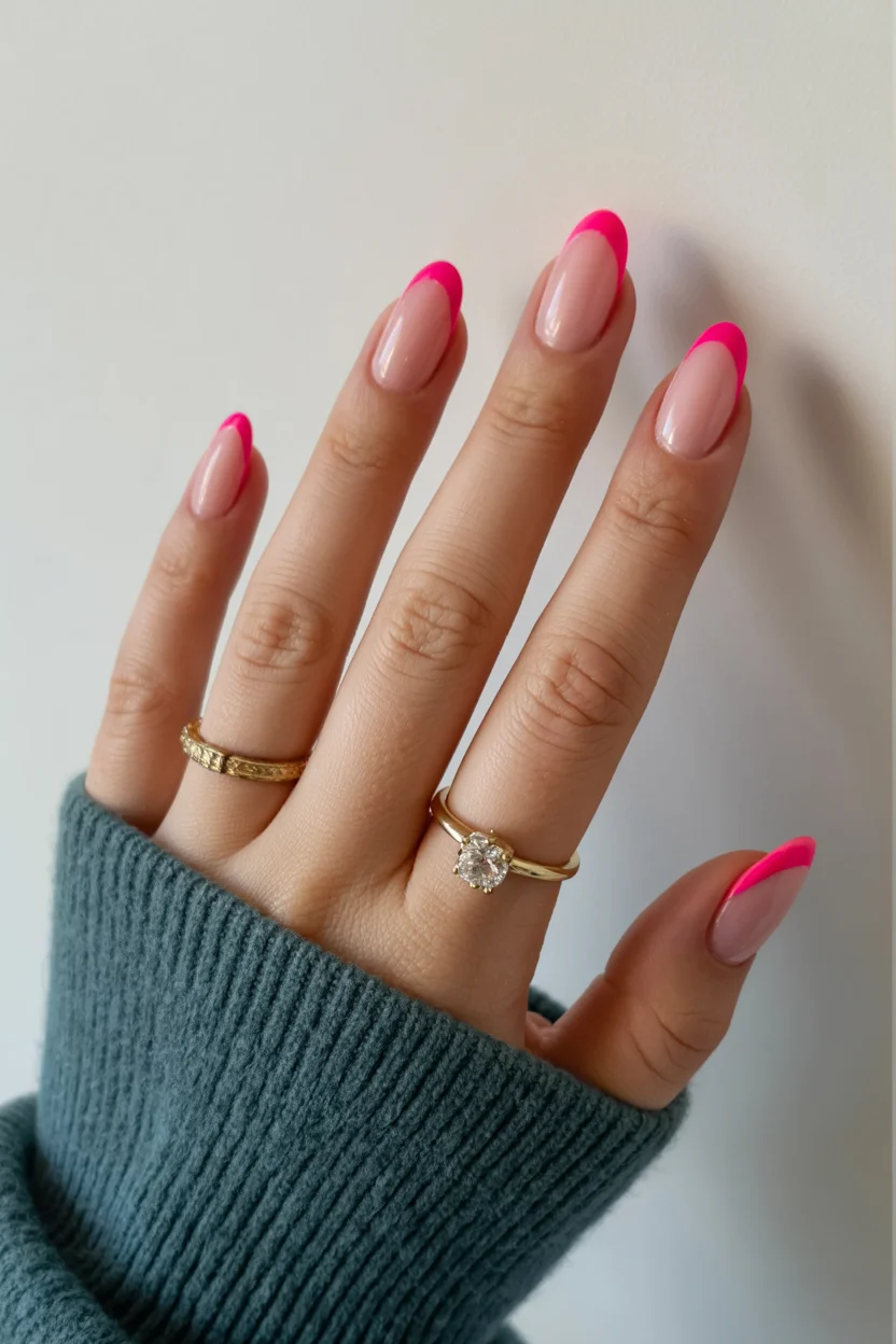 summer french tip nails 2026 Neon Pink French Almond Nails That Instantly Wake Up Your Look