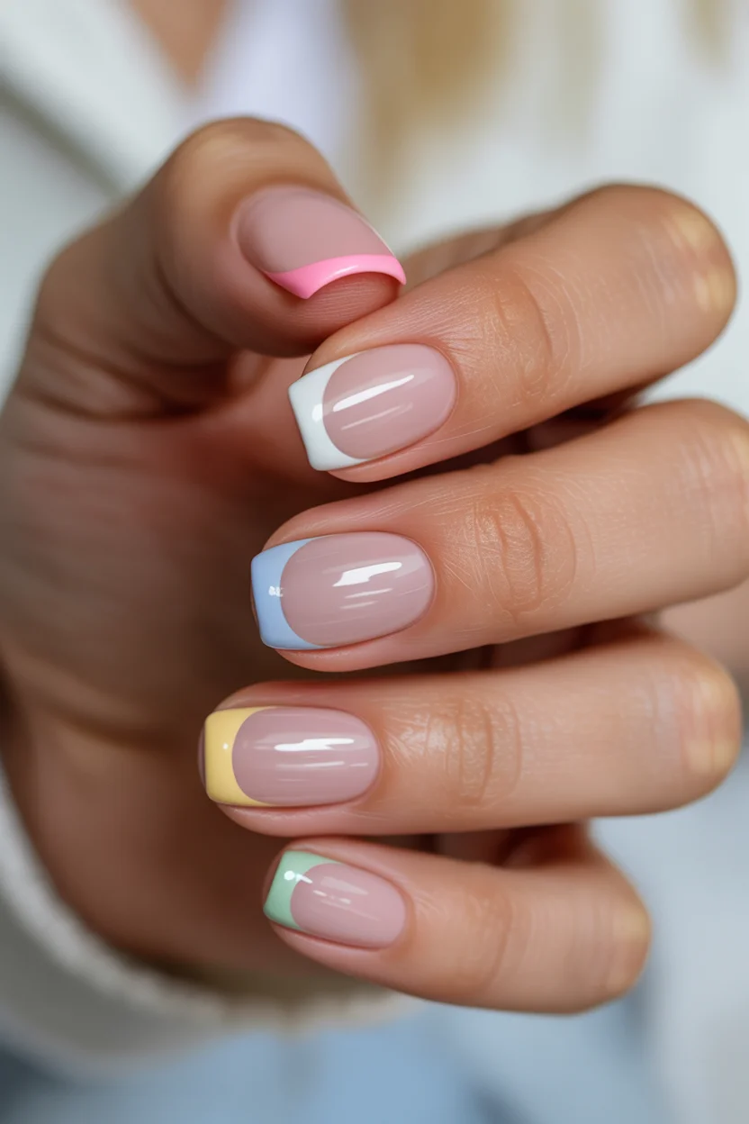 summer french tip nails 2026 Minimal Rainbow French Tips for Girls Who Love Quiet Color