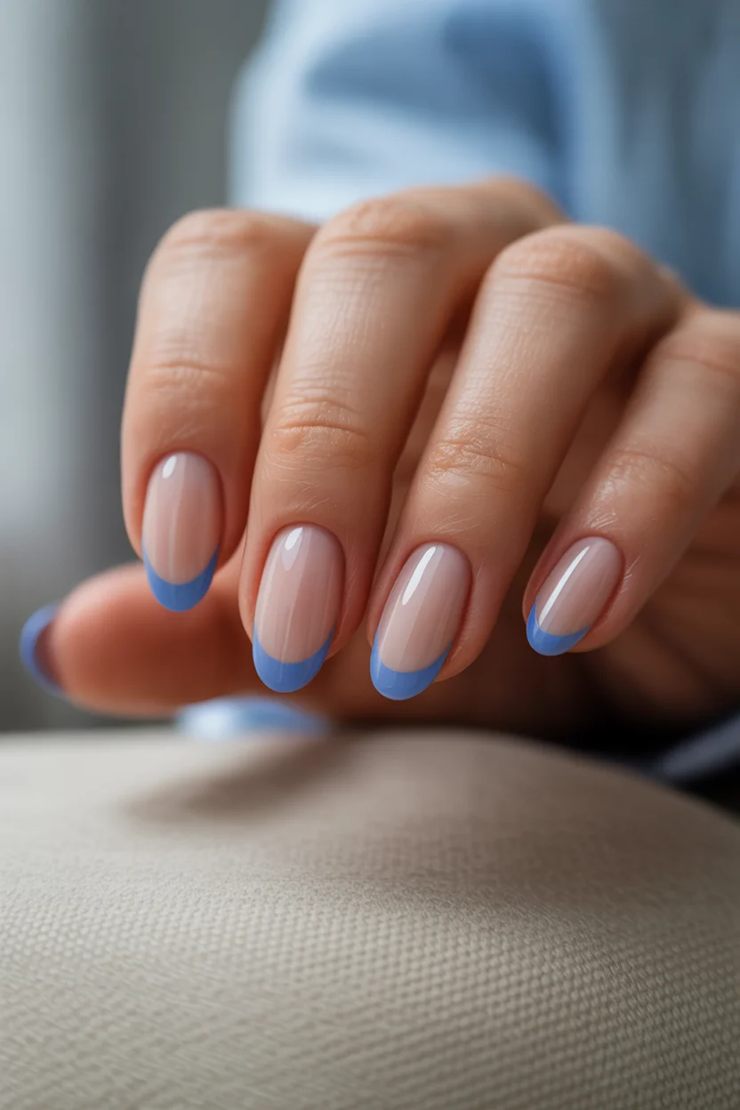 summer french tip nails 2026 Soft Blue Micro French for Minimalist Summer Girls