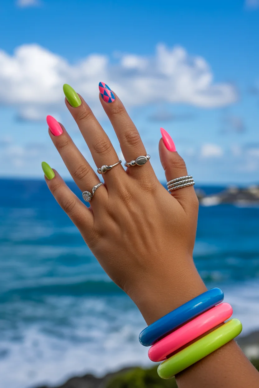 summer gel nails 2026 Neon Pop Art Nails That Feel Straight Out Of A Beach Playlist