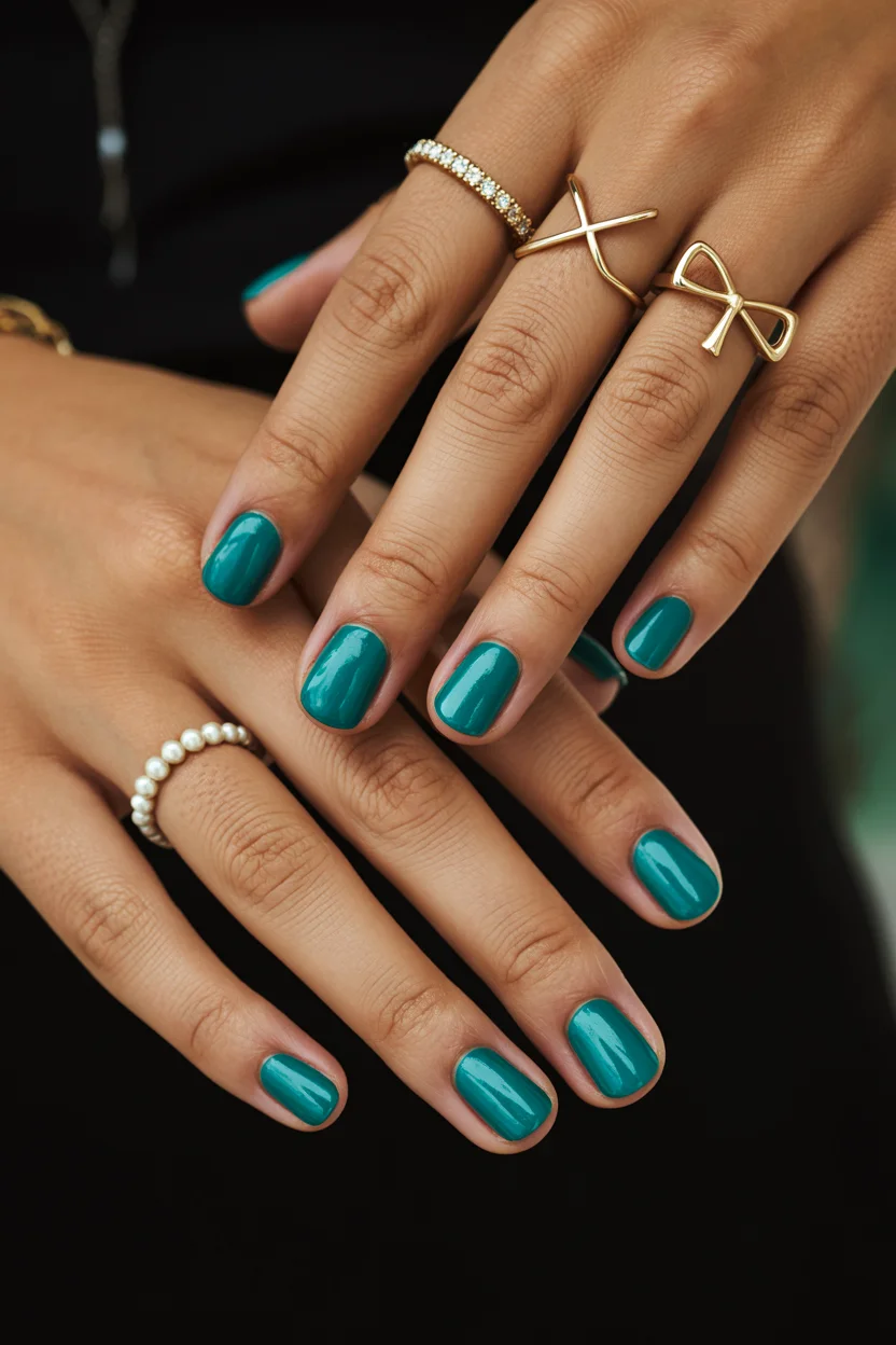 summer gel nails 2026 Glossy Teal Nails For The Girls Who Want Color Without Neon