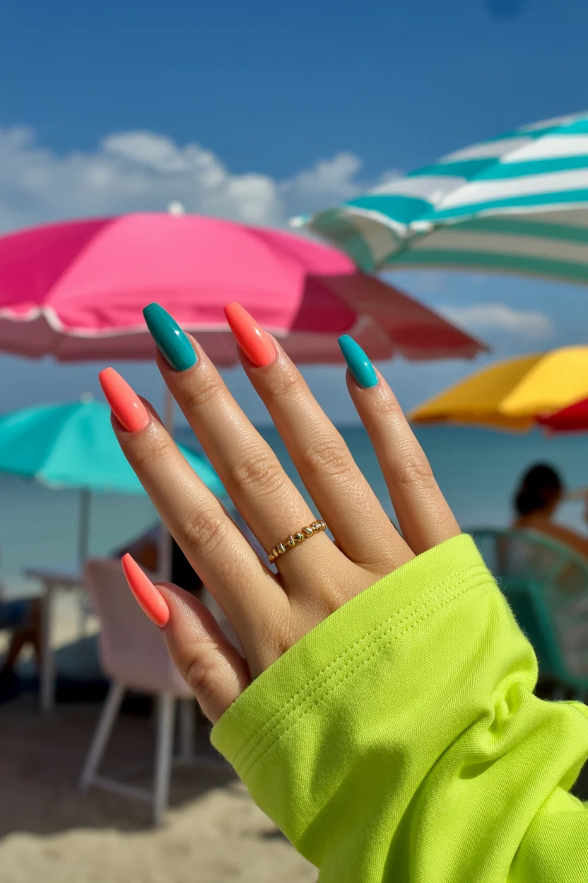 summer gel nails 2026 Tropical Color Clash Nails For Girls Who Are Done Playing Safe