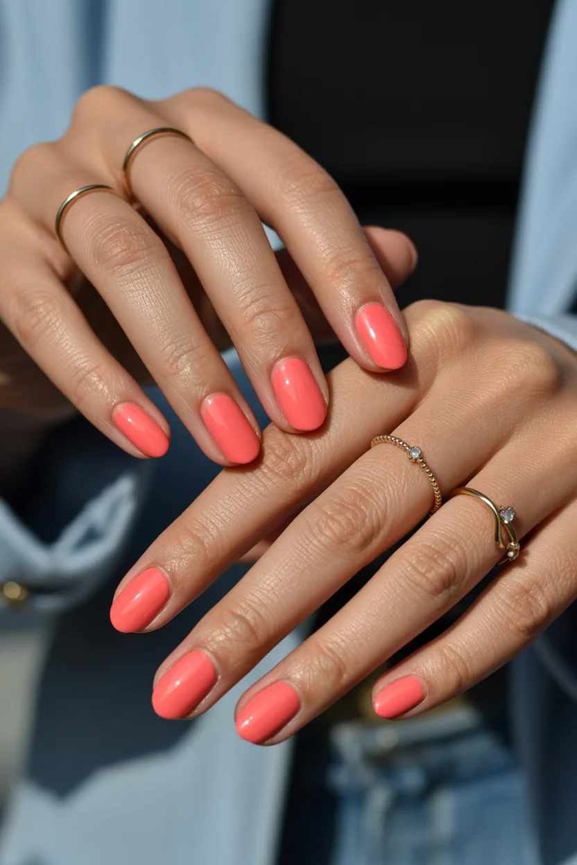 summer gel nails 2026 Glossy Coral Nails That Feel Like Peak July Energy