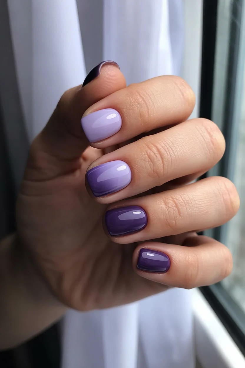 summer gel nails short simple 2026 Deep Violet Ombre Nails That Bring Drama to Short Nails