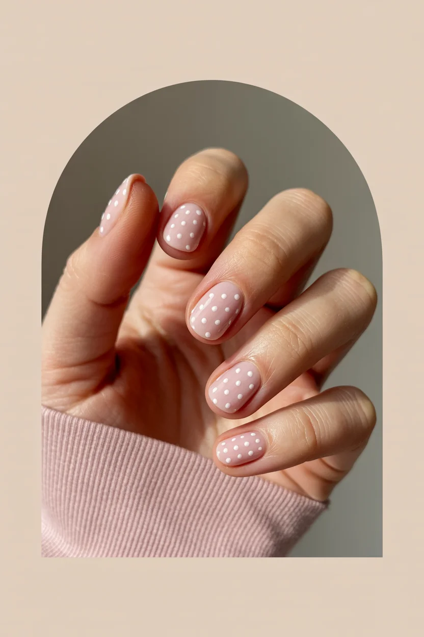 summer gel nails short simple 2026 Minimal Polka Dot Nails With a Vintage Summer Mood