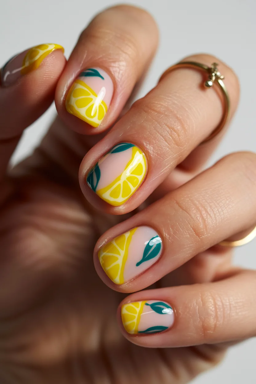 summer gel nails short simple 2026 Lemon Slice Nail Art That Practically Screams Vacation
