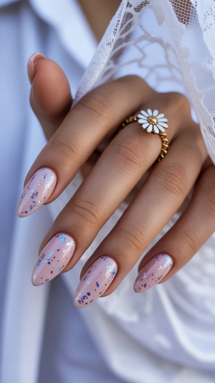 summer glitter nails 2026 Milky Pink Sparkle for Effortless Summer Elegance