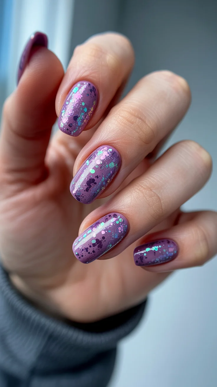 summer glitter nails 2026 Lavender Glitter Confetti for a Playful Summer Refresh