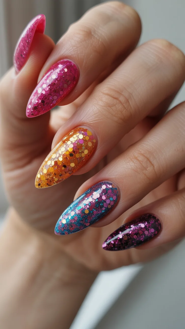 summer glitter nails 2026 Multicolor Disco Glitter for Maximum Summer Fun