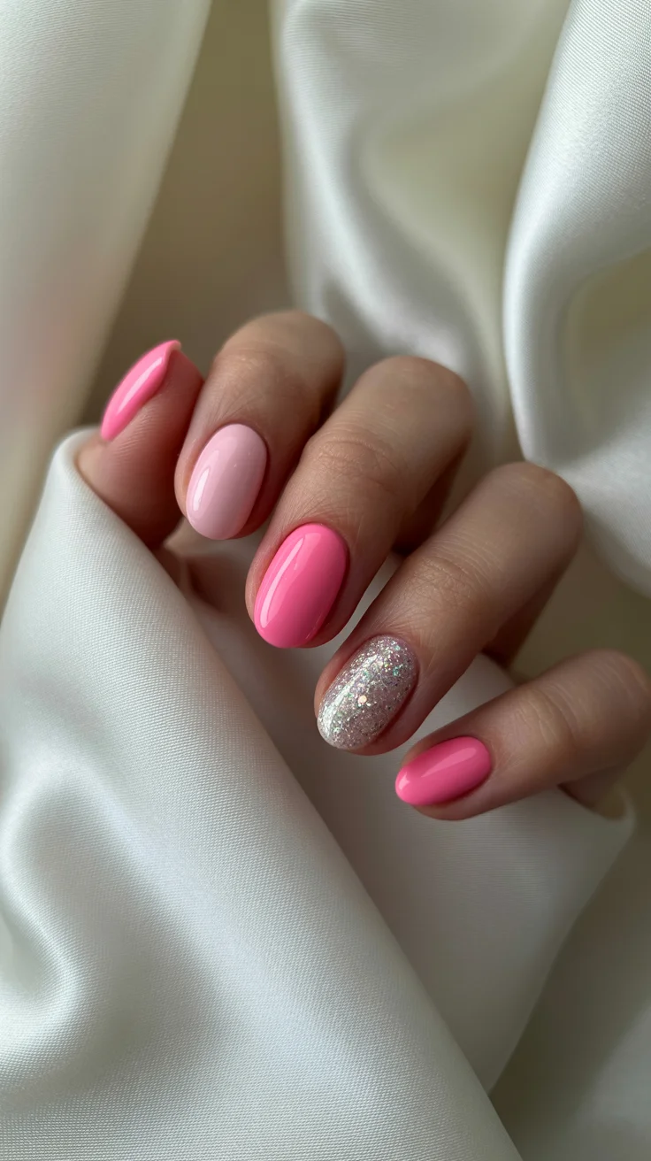 summer glitter nails 2026 Soft Pink Sparkle Accent for Everyday Summer Glamour
