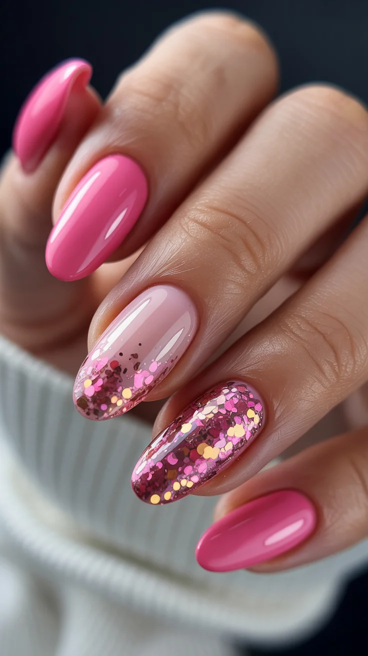 summer glitter nails 2026 Rose Glitter Mix with Statement Sparkle Details