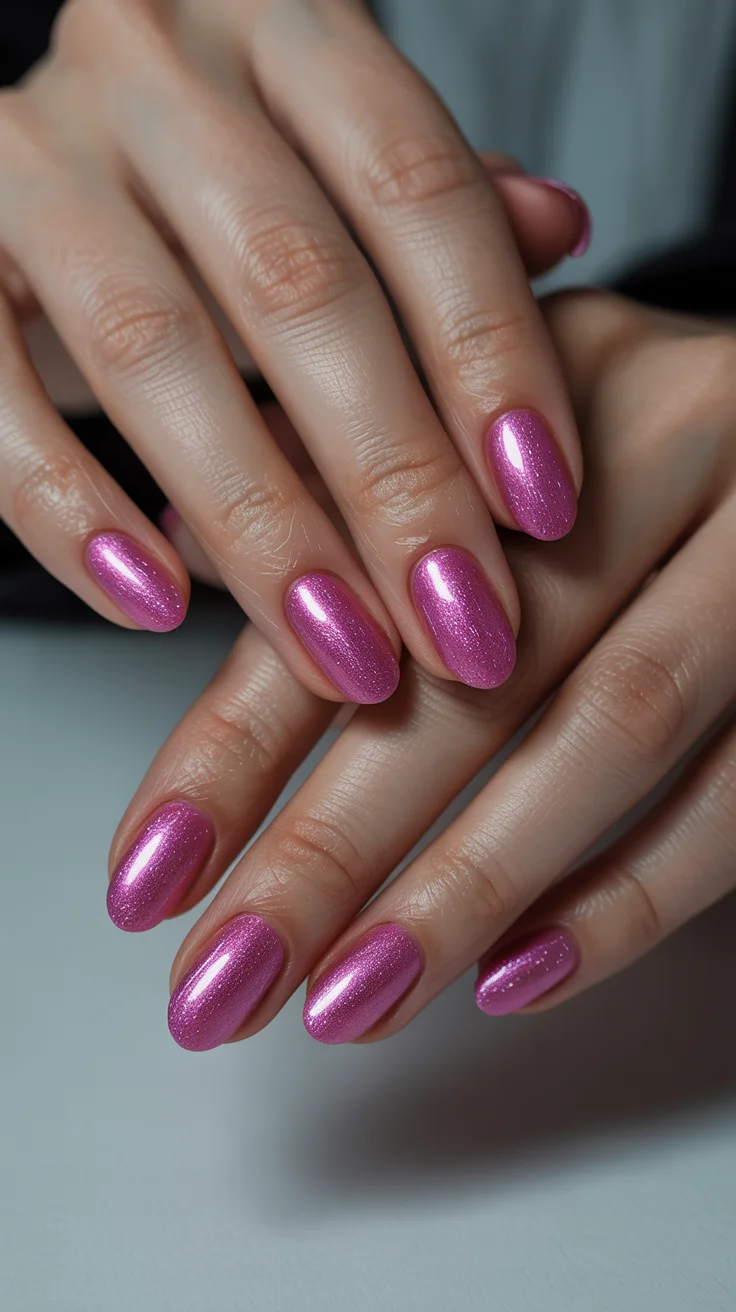 summer glitter nails 2026 Metallic Orchid Shimmer for a Polished Summer Look