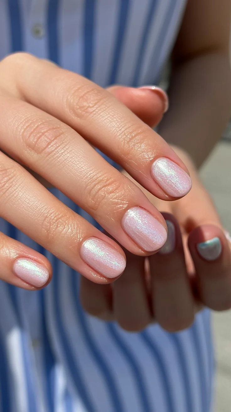 summer glitter nails 2026 Soft Pink Chrome Glow for Minimalist Summer Style