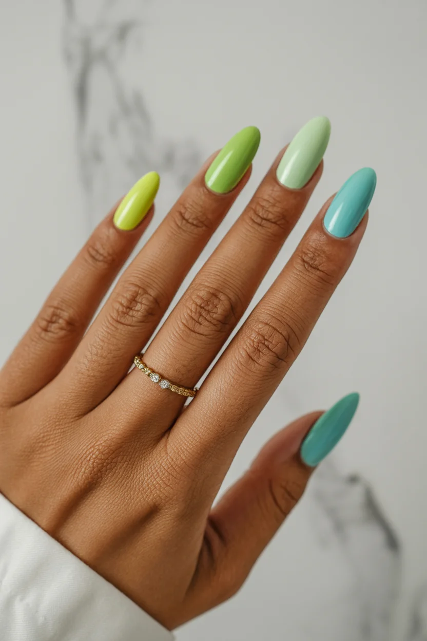 summer manicure color ideas 2026 Lime Sorbet and Aqua Tones That Feel Like a Poolside Escape