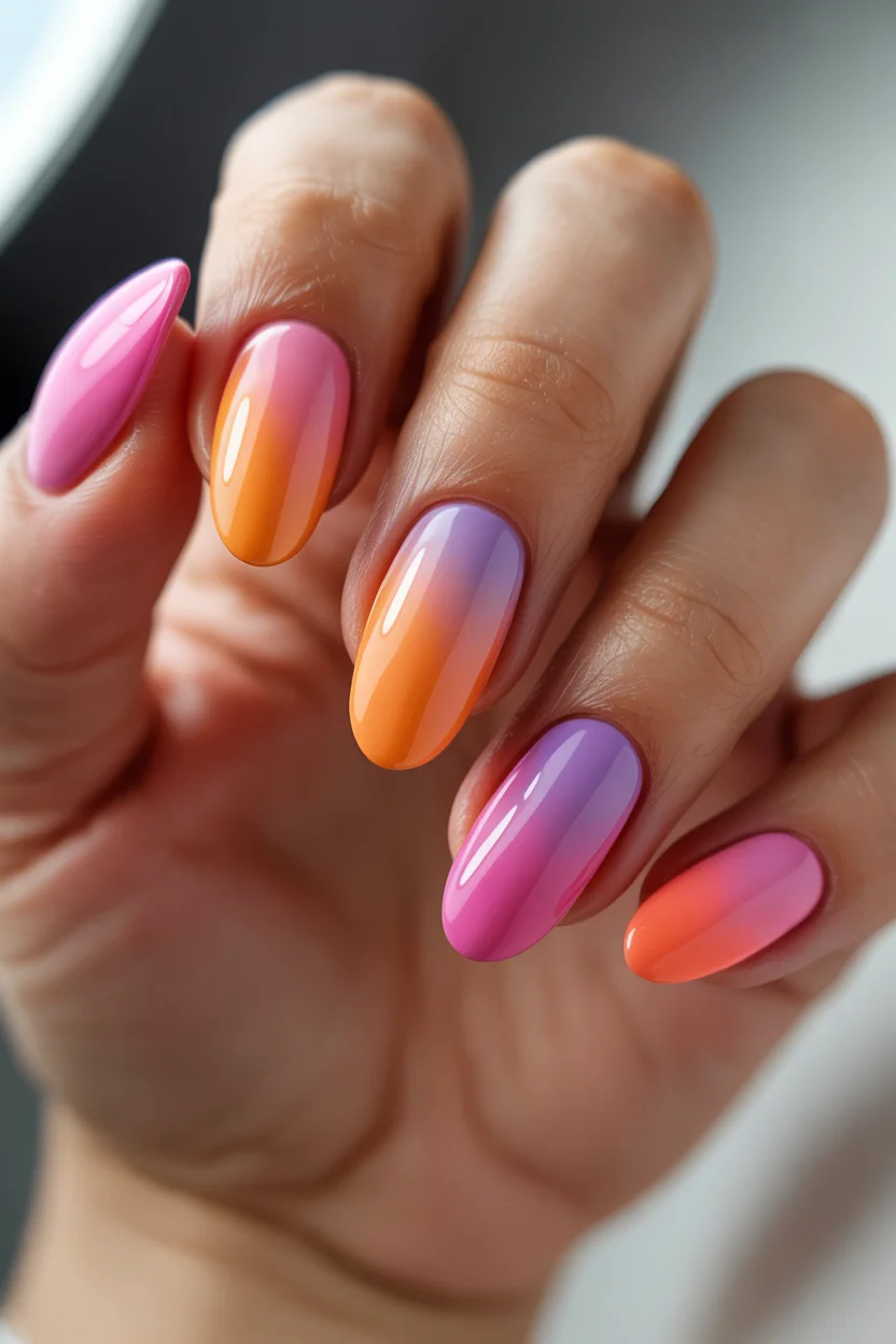 summer manicure color ideas 2026 Sunset Ombre Nails Taking Over Summer 2026 Trends