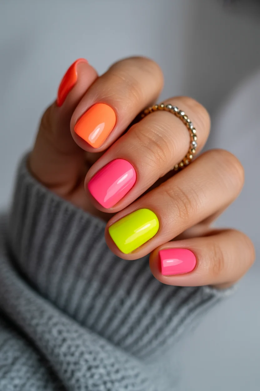 summer manicure color ideas 2026 Neon Candy Nails Bringing Back Playful Summer Color Blocking