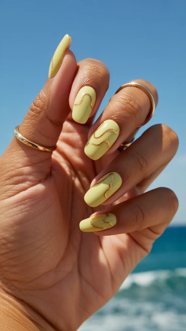 summer nail art 2026 Lemon Sorbet Nails With Minimal Gold Waves