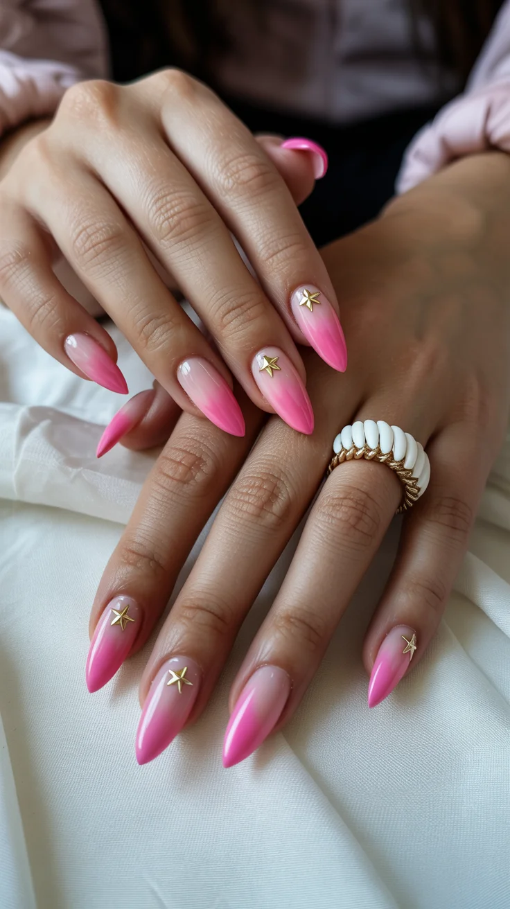 summer nail art 2026 Pink Ombre Starfish Nails for Mermaid-Core Summer