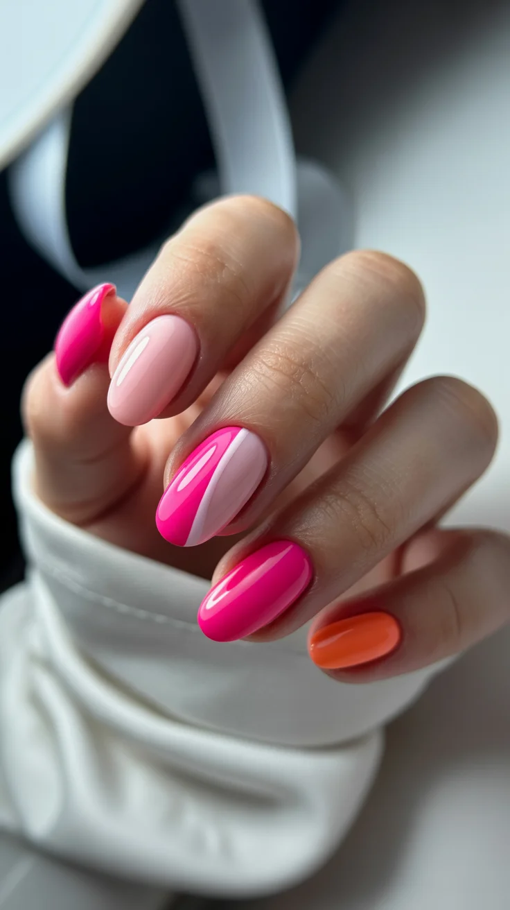 summer nail art 2026 Hot Pink Colorblock Nails With a Juicy Pop Finish